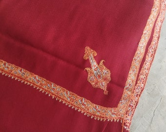 Semi pashmina border embroidery shawl, Kashmiri hashidar shawl, sozni kunj dar shawl, luxury shawl, 114*228 cms