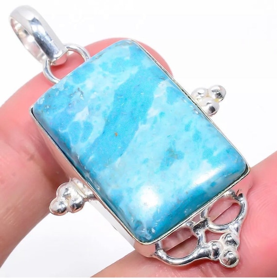 Set in Silver Beautiful Blue Larimar from Dominican Rep