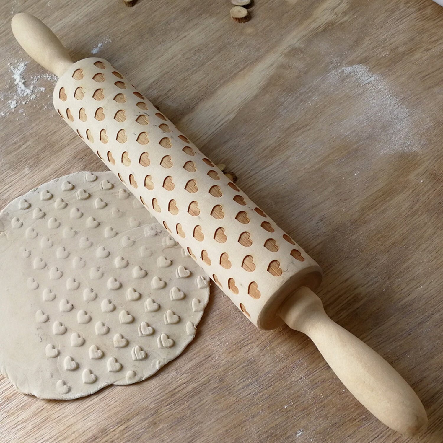 Love Heart decorative pattern Rolling Pin Engraved Carved Etsy