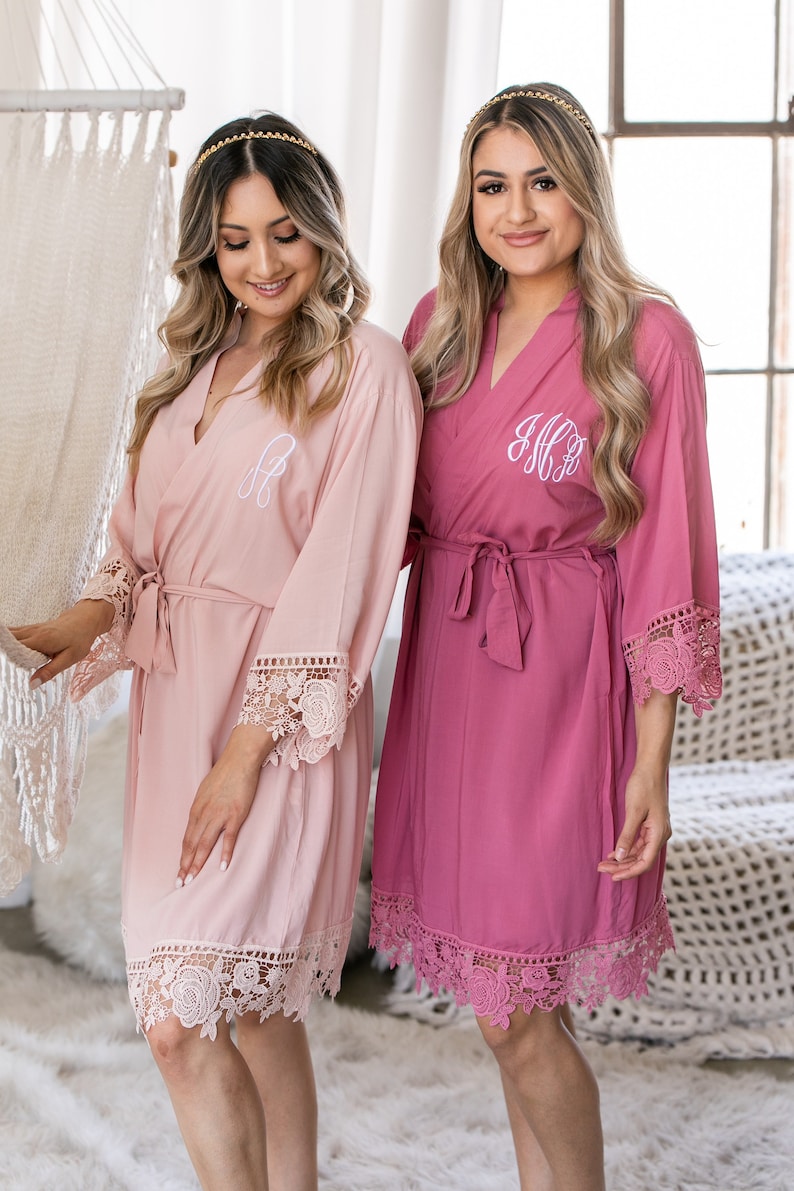 Plus Size XL 2XL 3XL 4XL Bridesmaid Robes set of 1 2 3 4 5 6 7 8 9 10 11 12 13 14 Bridal Robes, Cotton Lace Robes, Flower Girl Robes, image 5