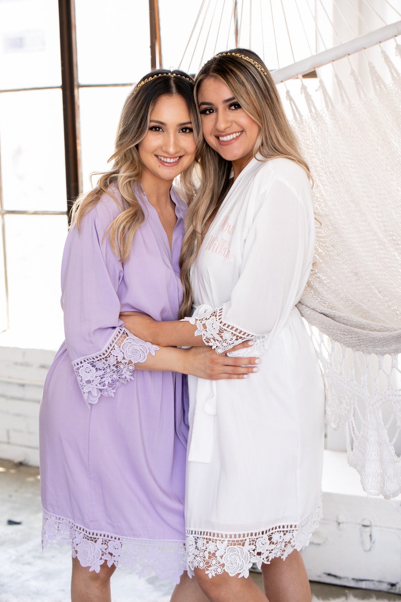 Plus Size XL 2XL 3XL 4XL Bridesmaid Robes set of 1 2 3 4 5 6 7 8 9 10 11 12 13 14 Bridal Robes, Cotton Lace Robes, Flower Girl Robes, image 8