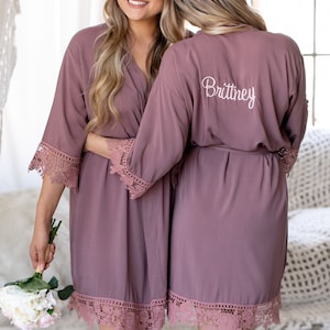 Plus Size XL 2XL 3XL 4XL Bridesmaid Robes set of 1 2 3 4 5 6 7 8 9 10 11 12 13 14 Bridal Robes, Cotton Lace Robes, Flower Girl Robes, image 3