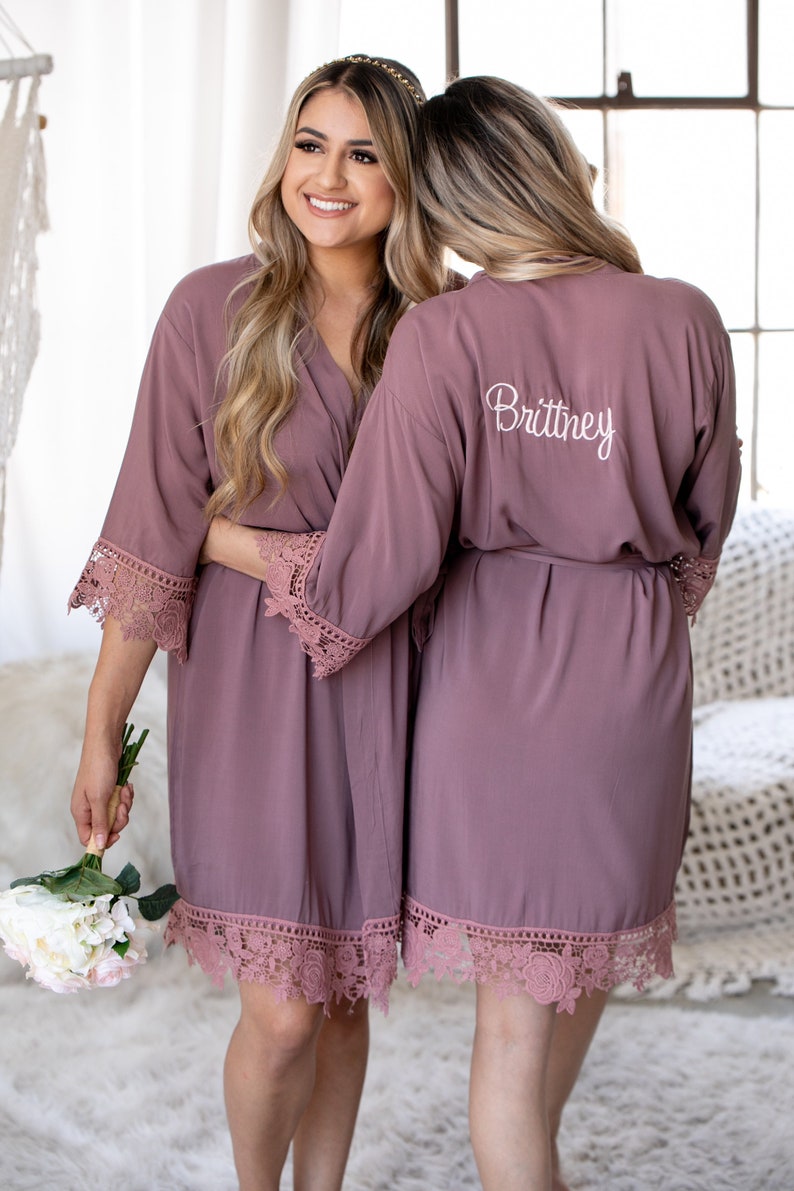 Plus Size XL 2XL 3XL 4XL Bridesmaid Robes set of 1 2 3 4 5 6 7 8 9 10 11 12 13 14 Bridal Robes, Cotton Lace Robes, Flower Girl Robes, image 3