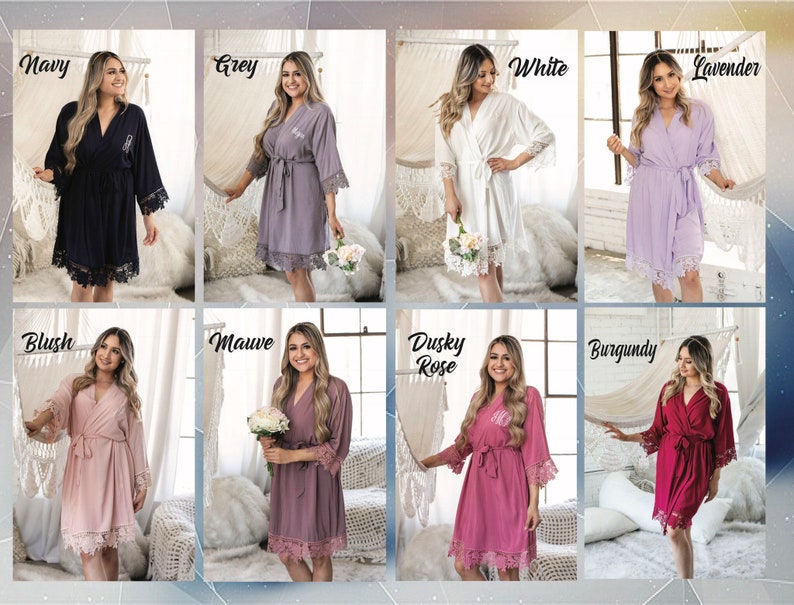 Plus Size XL 2XL 3XL 4XL Bridesmaid Robes set of 1 2 3 4 5 6 7 8 9 10 11 12 13 14 Bridal Robes, Cotton Lace Robes, Flower Girl Robes, image 9