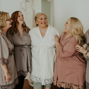 Plus Size XL 2XL 3XL 4XL Bridesmaid Robes set of 1 2 3 4 5 6 7 8 9 10 11 12 13 14 Bridal Robes, Cotton Lace Robes, Flower Girl Robes, image 1