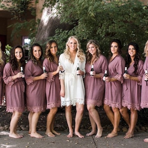 bathrobe bride and bridesmaid