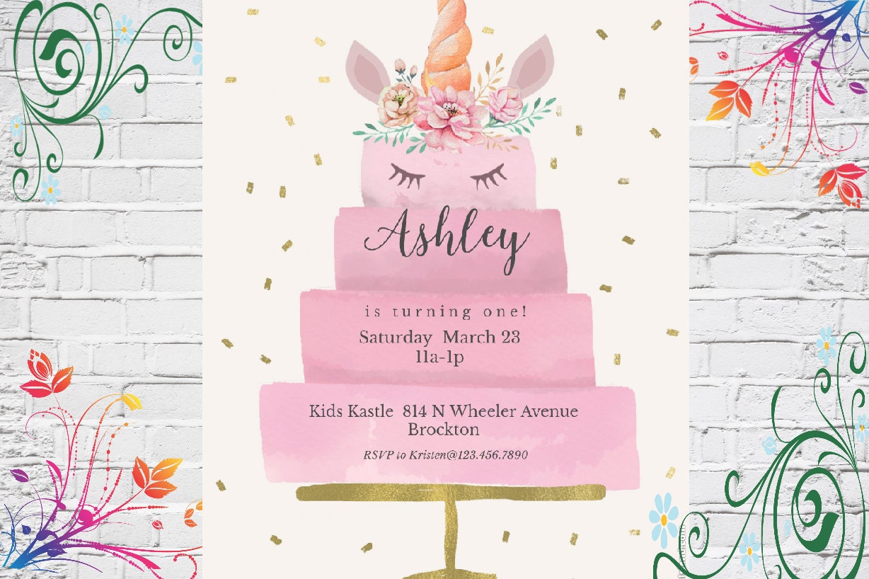 unicorn printable invitation instant download 57 size etsy