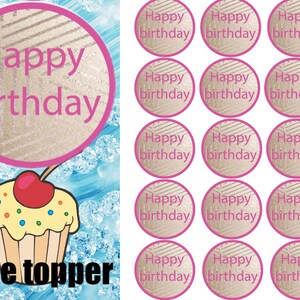 Cupcake Birthday Topper of 2 Inch Size. Instant Download for - Etsy