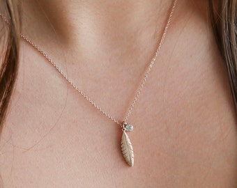 Gold Feather Necklace, 18k Gold Plated Sterling Silver | Fast and Free shipping!