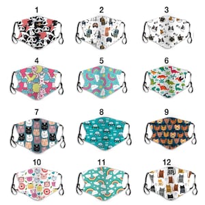 Children Face Mask, Kids Face Mask, Toddler Face Mask, Rainbows, Unicorn, Cats, Dogs, Bears