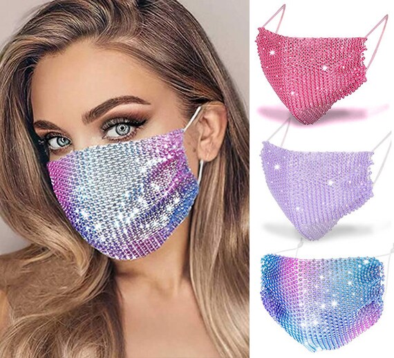 3 Rhinestone Face Masks Adult Sparkly Face Cover Crystal Etsy