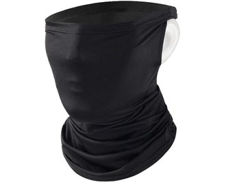 Black Ear Loop Neck Gaiter Face Cover Scarf Ice Silk Balaclava for Men & Women