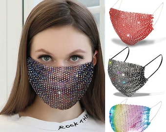 3 Rhinestone Face Masks |  Adult Sparkly Face Mask Cover |  Crystal Bling Glitter Face Mask Diamond For Women's