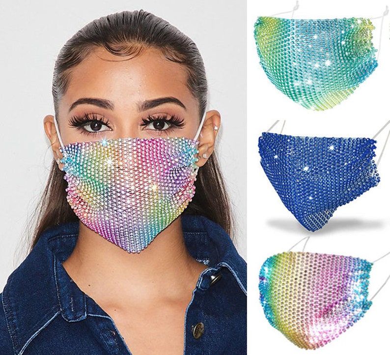 3 Sparkle Face Mask Rhinestone Sparkly Glam Face Mask Etsy New Zealand