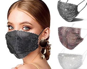 3 Rhinestone Face Masks  | Adult Sparkly Face Mask Cover | Crystal Bling Glitter Face Mask Diamond Mask For Women