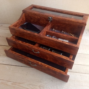 Herren Valet Box, Uhrenkasten, Valet Box, Uhrenbox für Männer, Freund Geschenk -Men's Valet Box für 5 Uhren mit Schublade, Herrenuhrenbox,
