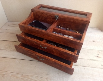 Men's Valet, Watch Case, Valet Box, Watch Box for Men, Boyfriend Gift -Men's Valet Box for 5 watches with Drawer , Men's Watch Box,