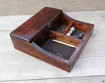 watch box, wooden organizer,  wood  dock, watch holden, dresser caddy,wood walet, office organizen, wood caddy, gift to father