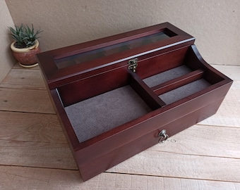 Valet para hombres, caja de reloj, caja de valet, caja de reloj para hombres, regalo de novio -caja de aparcacoches para hombres para 5 relojes con cajón, caja de reloj para hombres,