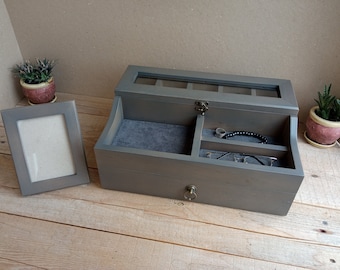 Men's Valet, Watch Case, Valet Box, Watch Box for Men, Boyfriend Gift -Men's Valet Box for 5 watches with Drawer , Men's Watch Box,