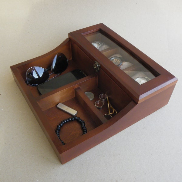 wadch box, wooden organizer,  wood  dock, watch holden, dresser caddy,wood walet, office organizen, wood caddy, gift to father