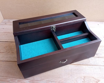 Men's Valet, Watch Case, Valet Box, Watch Box for Men, Boyfriend Gift -Men's Valet Box for 5 watches with Drawer , Men's Watch Box,