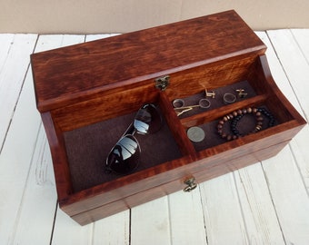 Men's Valet, Watch Case, Valet Box, Watch Box for Men, Boyfriend Gift -Men's Valet Box for 5 watches with Drawer , Men's Watch Box,