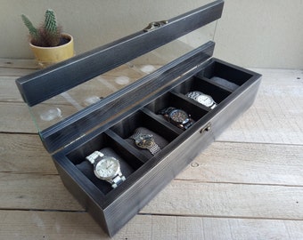 Watch Box, Watch Case, Wood Watch Box, Watch Box for Men,  Personalized Gift, Watch Box for 5 Watches, Men's Watch Box,