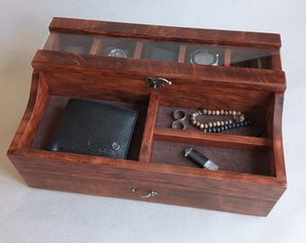 Personalized Wooden Watch Box – 5 Slot Valet Gift for Men  Custom Engraved Organizer  Wooden Jewelry Box Rustic Gift for Him Engraved Box