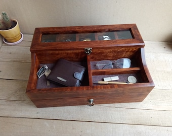 Men's Valet, Watch Case, Valet Box, Watch Box for Men, Boyfriend Gift -Men's Valet Box for 5 watches with Drawer , Men's Watch Box,