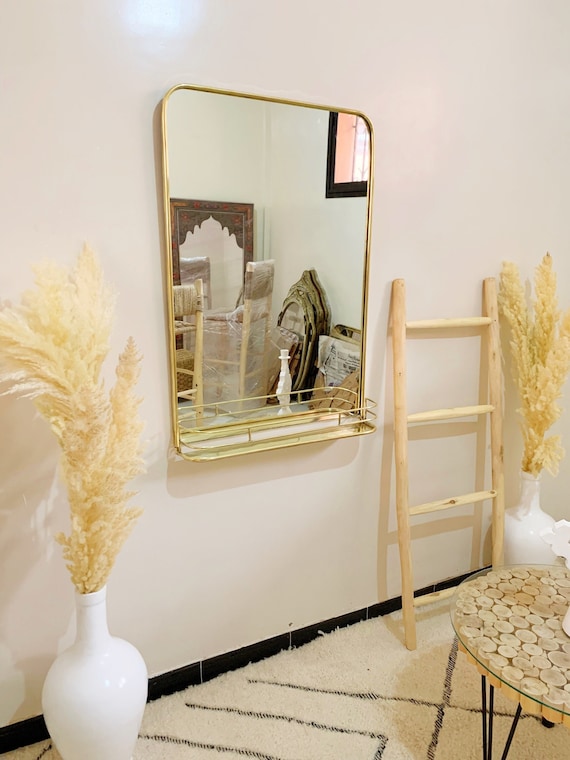 Brass Mirror With Shelf Gold Frame Mirror Bathroom Mirror Hall