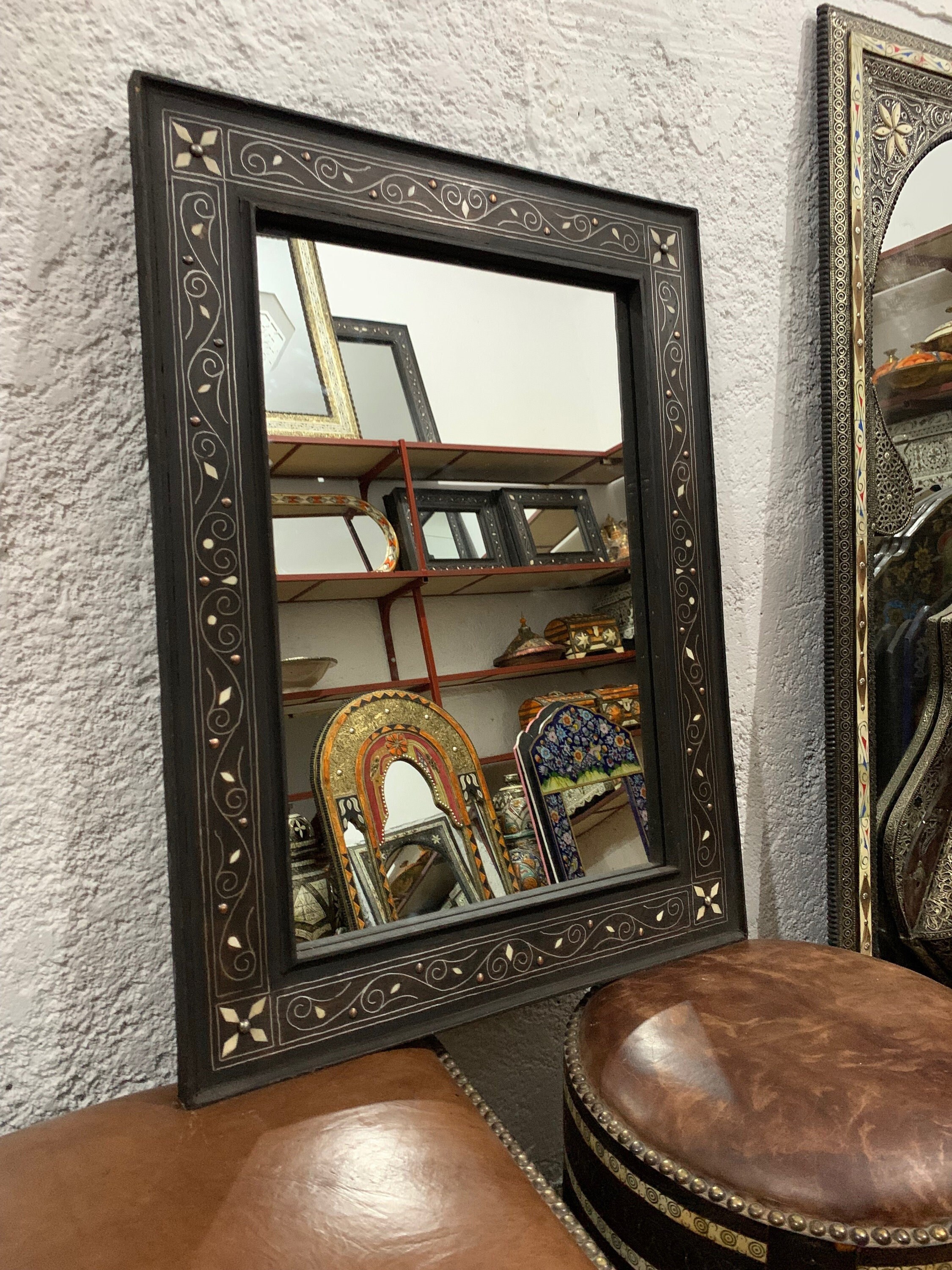 Black Framed Mirror Wooden Mirror Moroccan Mirror Handmade Etsy