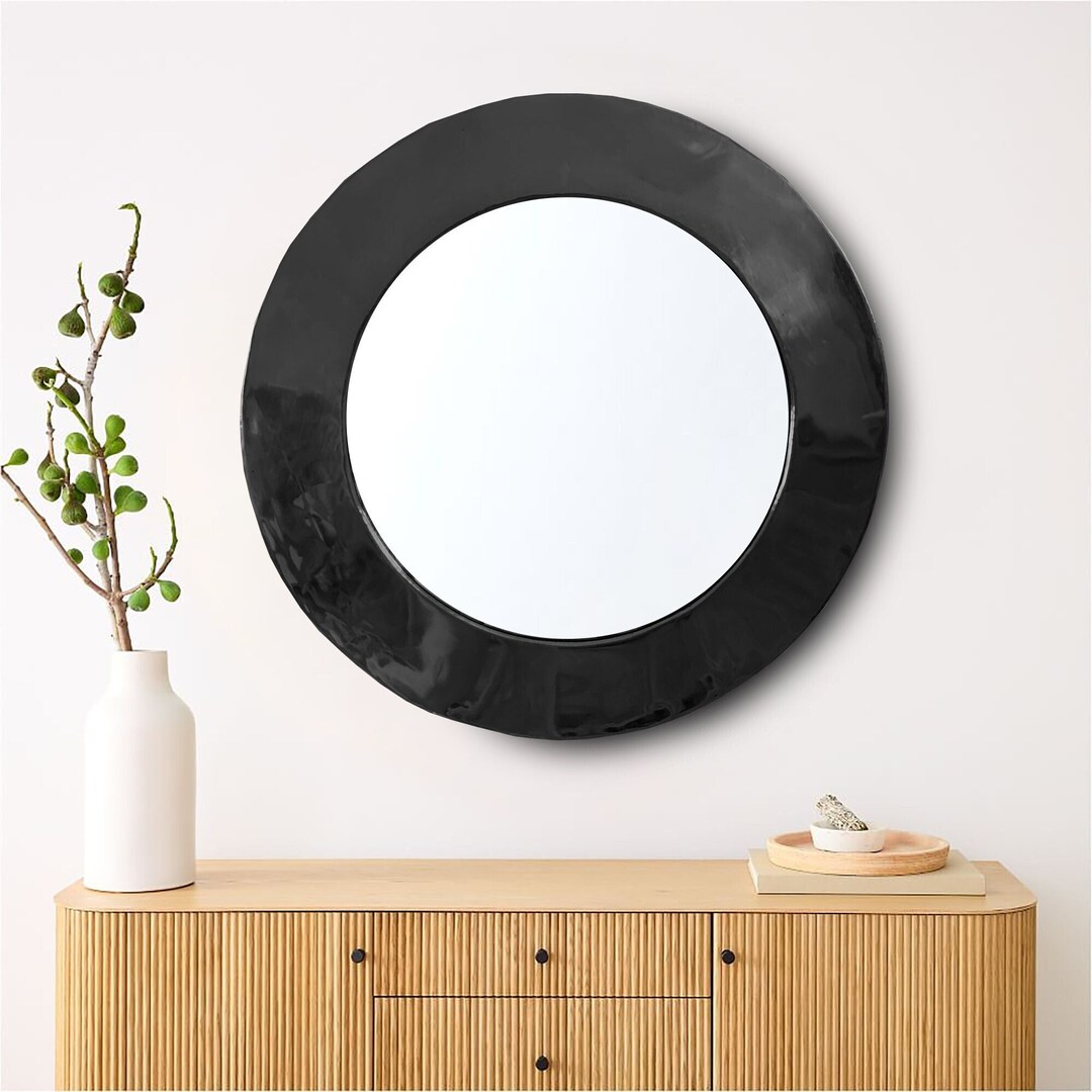 Round Black Frame Mirror Wall Mirror Circle Mirror Black Etsy