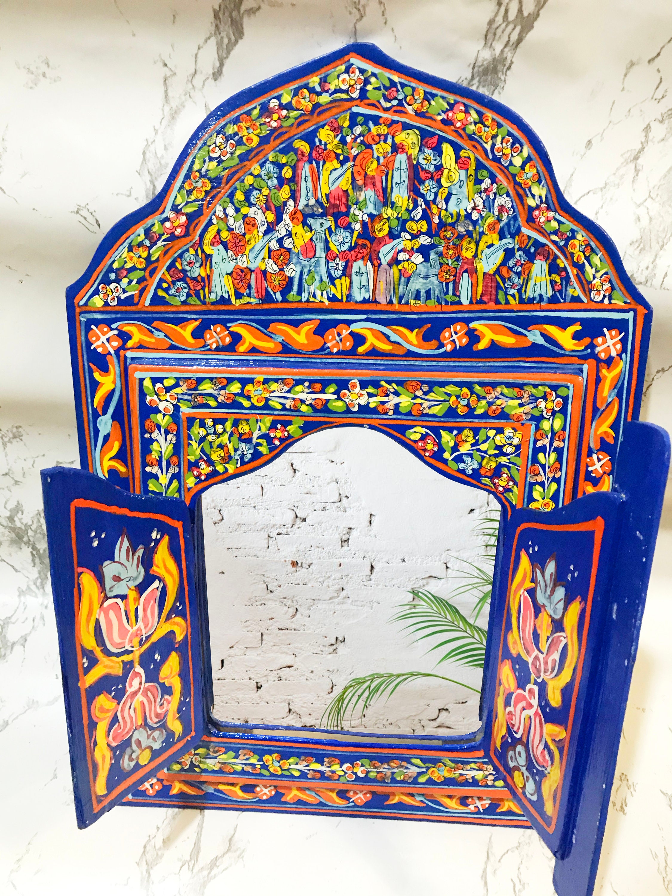 Moroccan Painted Wall Mirror Colorful Wood Boho Mirror Etsy UK