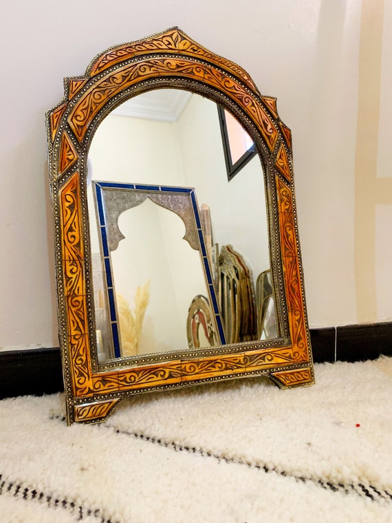 Specchio marocchino vintage, specchio ad arco con cornice arancione,  specchio grande, specchio fatto a mano, specchio berbero, specchio osseo  unico, specchio da parete, specchio hall -  Italia