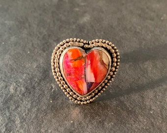 Orange Dahlia Heart Ring