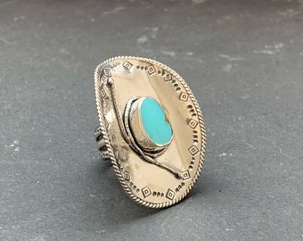 Native American Sterling Silver Sleeping Beauty Turquoise Southwestern Stamped Tiny Cowboy Hat Ring, Holiday, Gift