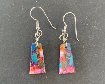 Pink Dahlia Slab Earrings