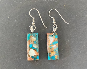 Spiny Oyster + Kingman Turquoise Slab Earrings