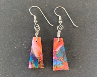 Pink Dahlia Slab Earrings