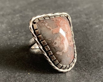 Native American Sterling Silver Lace Agate Southwestern Ring