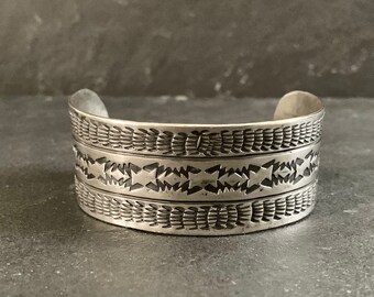 Native American Sterling Silver Hand Stamped Cuff Bracelet