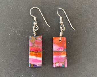 Pink Dahlia Slab Earrings