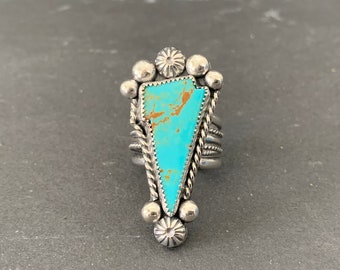 Native American Sterling Silver Kingman Turquoise Southwestern Lightening Bolt Ring, Holiday, Gift