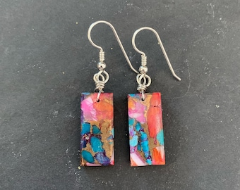 Pink Dahlia Slab Earrings