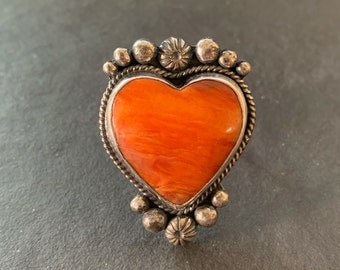 Orange Spiny Oyster Heart Ring