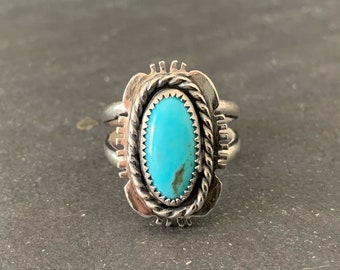 Native American Sterling Silver Kingman Turquoise Southwestern Ring, Holiday, Gift