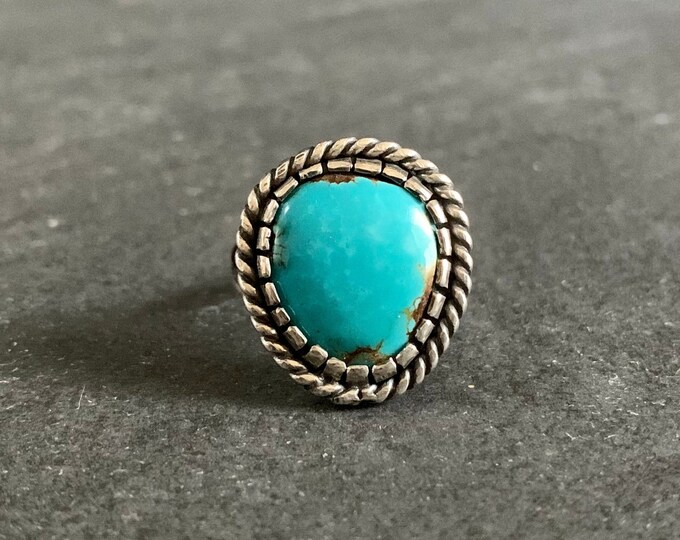Native American Sterling Silver Bisbee Turquoise Southwestern Ring