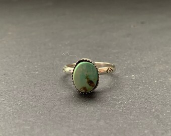 Native American Sterling Silver Sonoran Mountain Turquoise Southwestern Stamped Stacking Ring, Holiday, Gift