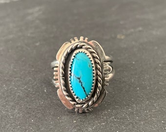 Native American Sterling Silver Kingman Turquoise Southwestern Ring, Holiday, Gift